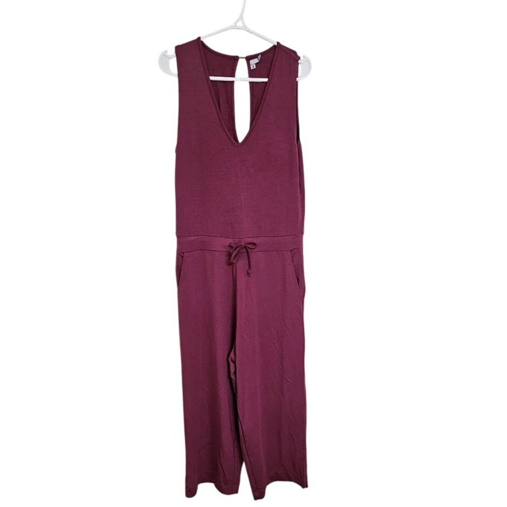 Quince French Terry Modal Jumpsuit Rose Pink Wide Leg V-Neck Sleeveless Small